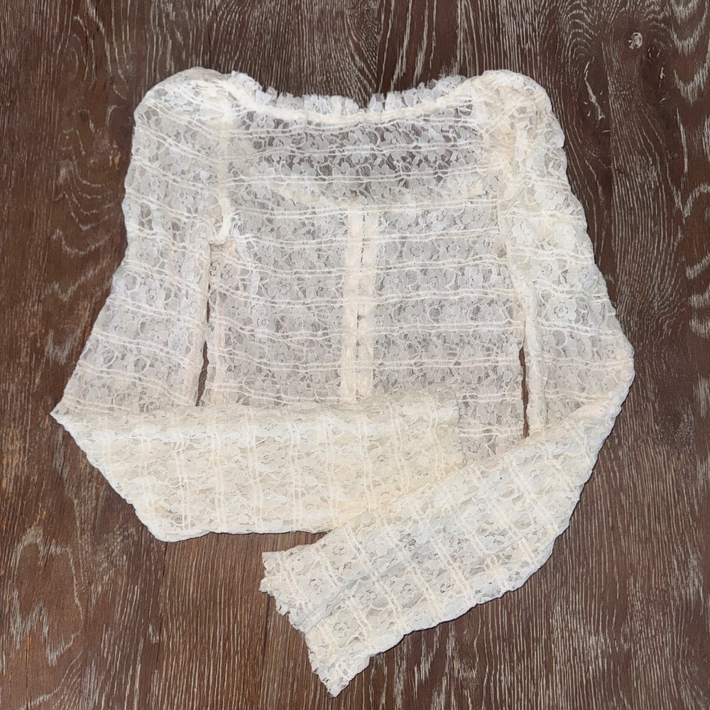 Free People NWOT Madison lace semi-sheer long sleeve top Size Small - Picture 3 of 10